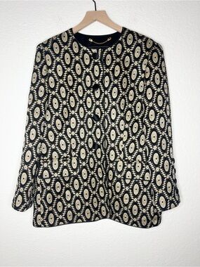 Escada Vintage Blazer Jacket Black Gold Geometric Wool Silk Blend size 44 Large